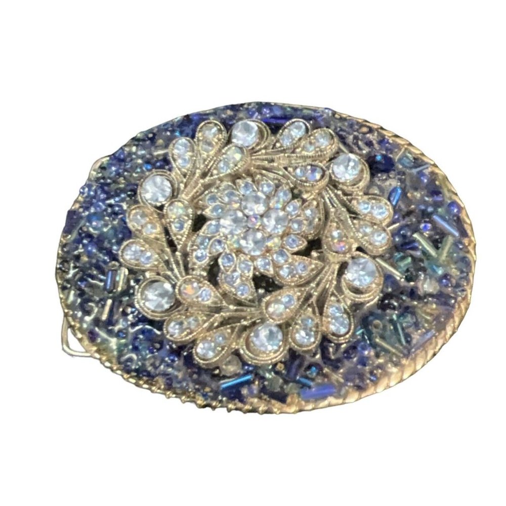 Blue  Unique Belt  Buckle  With Rhinestones And Sparkle .  Fits  2” Belt